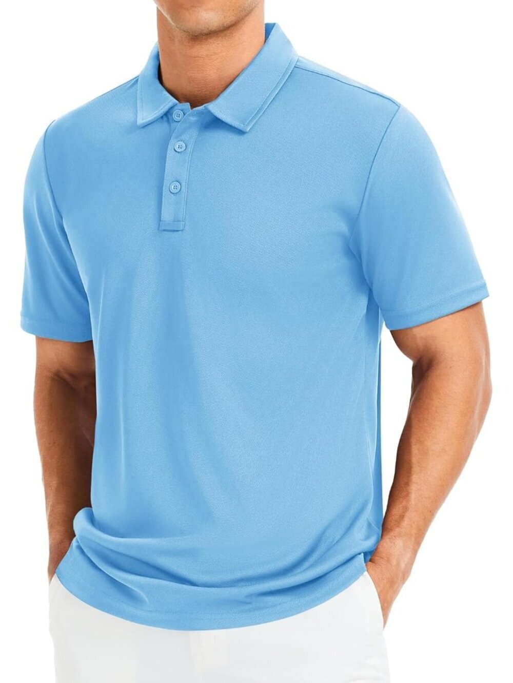 Men’s Sky Blue Golf Polo Quick Dry Moisture Wicking Athletic Fit Tee Shirt - Picture 2 of 6